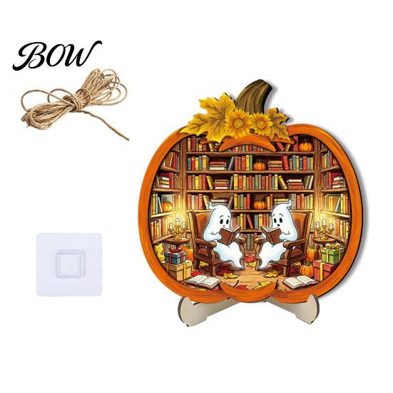 Cool Patterned Ornaments Halloween Door Sign, Glowing Ghost Hanging Decor, Wooden LED Window Festive Theme Ornament for Party, Spooky Wall Pendant