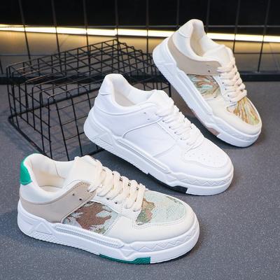 Spring New Board Shoes Women's Color Matching Lace-up Platform Height Increasing Women Shoes Women's Casual Sports White Shoes Wholesale