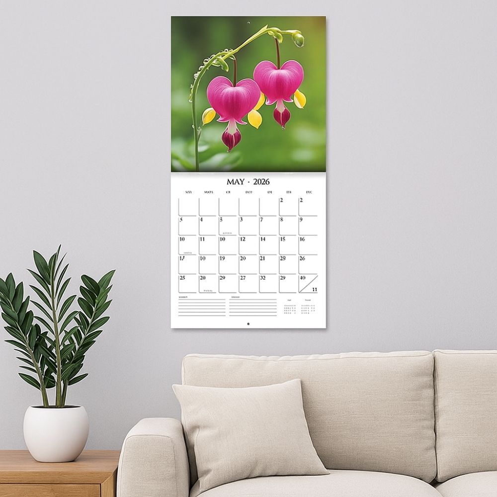 12 Month Floral Design Calendar Wall Hanging Planner Calendar Aesthetic 2026 Calendar  Office Use