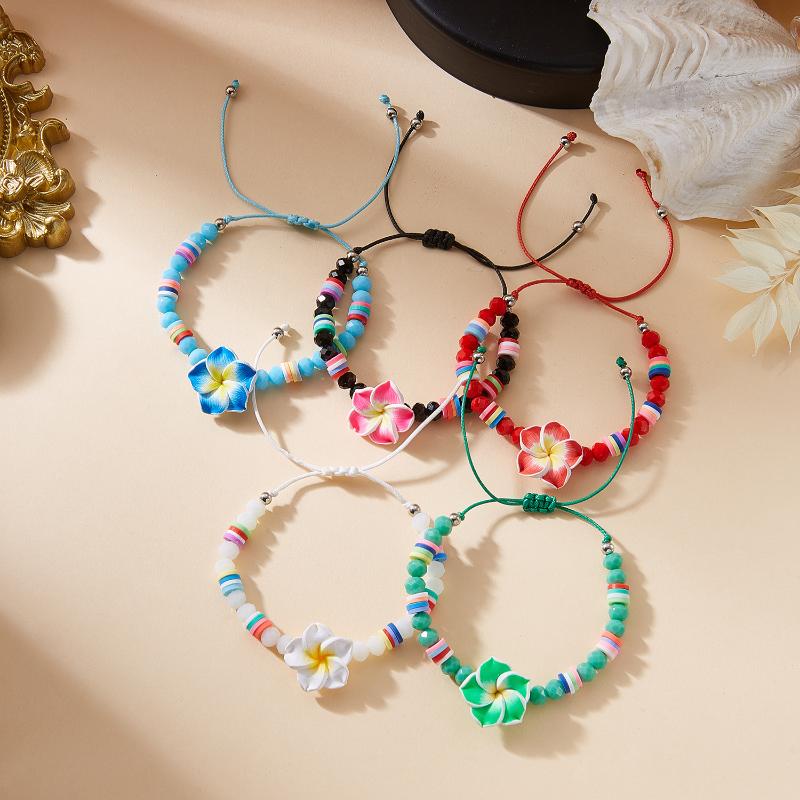 Bohemian Colorful Flower Charm Bracelets For Women Adjustable Pull String Summer Vacation Bangles Girls Party Jewelry Gift