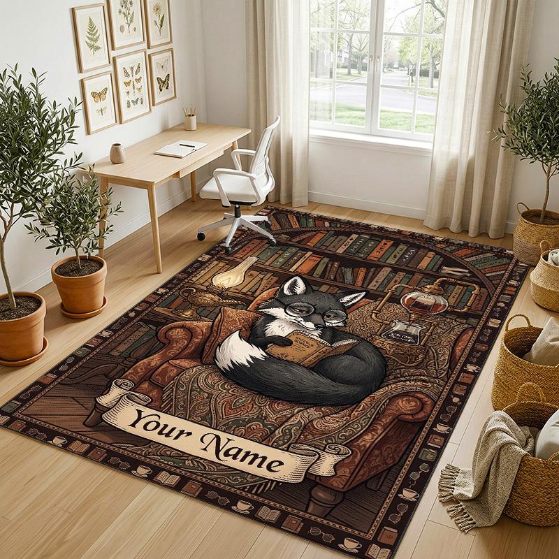 Leopard Print Theme Soft Crystal Velvet Rug Custom Name & Text Print Non Slip Floor Rug for Bedroom Living Room