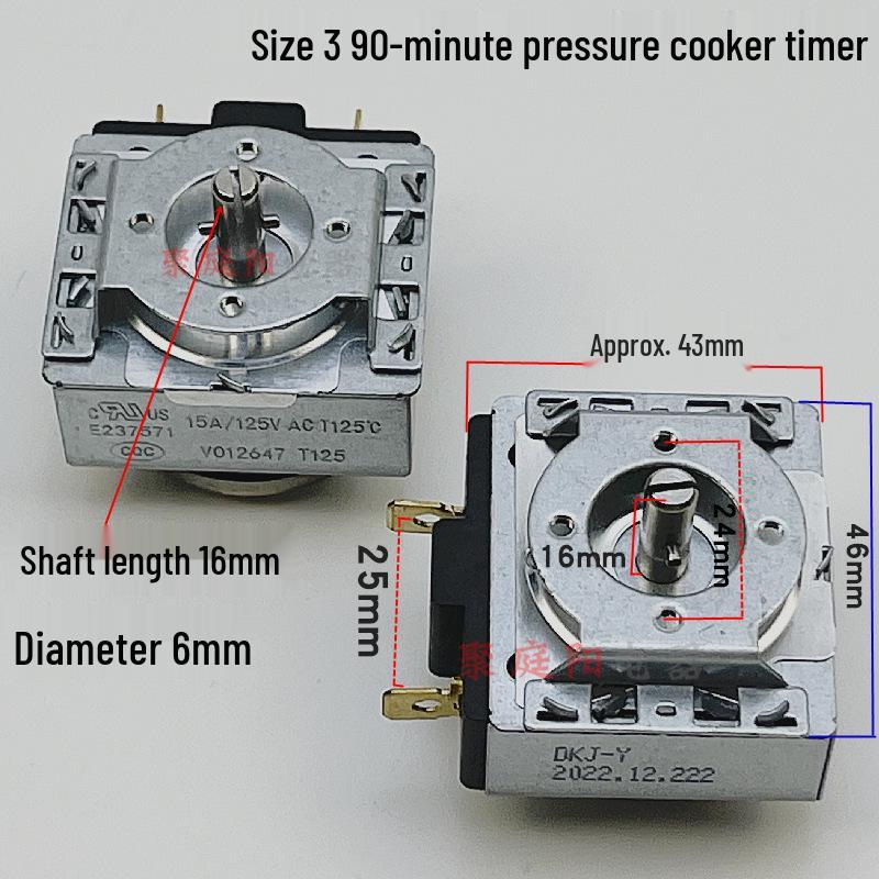 Universal Mechanical Timer Switch for Electric Oven, Pressure Cooker, Rice Cooker (30/60/90 Min, Half/Round Shaft)