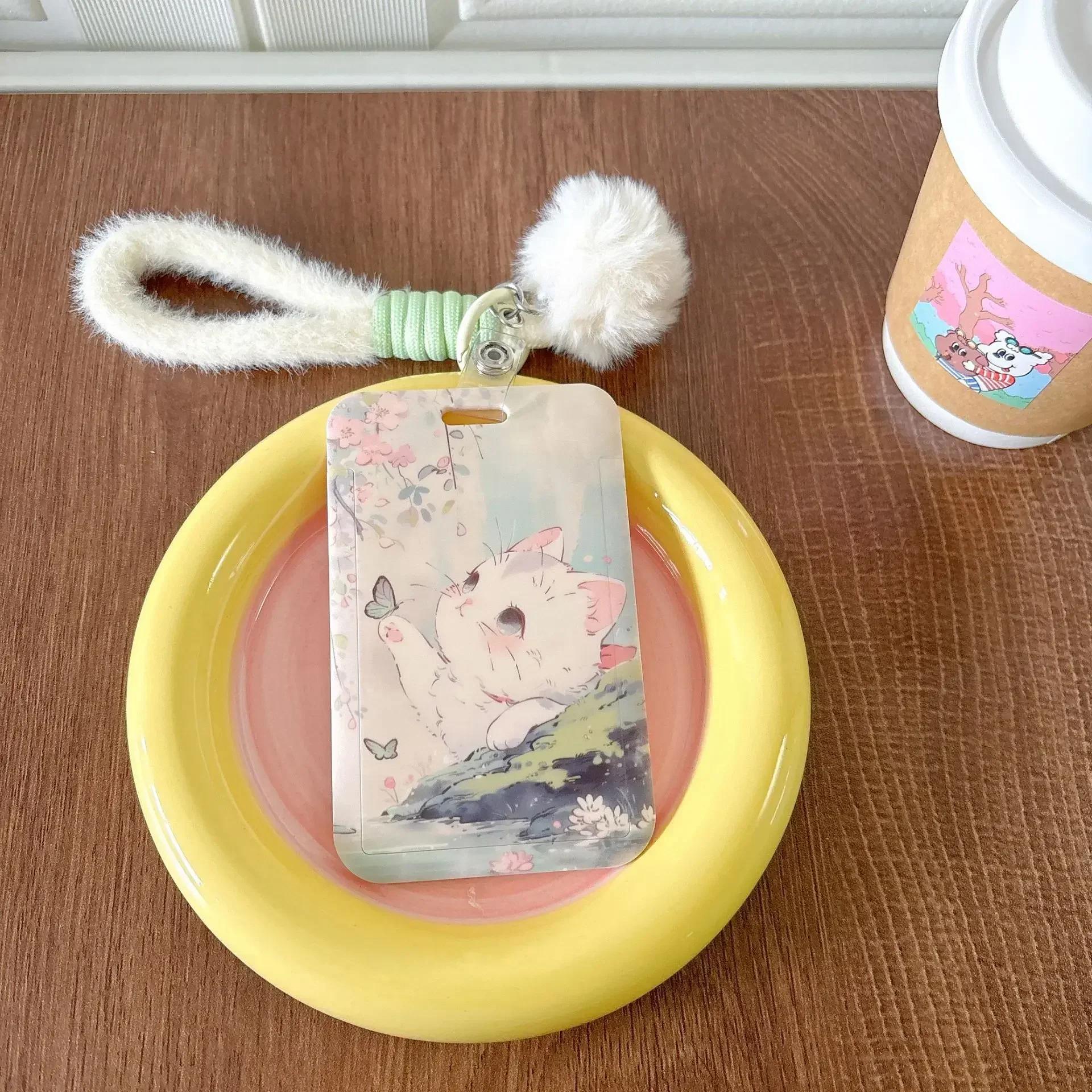 

Держатель для фотокарточек Kawaii Korean Kitten Kpop с ремешком Tree White Cat Landscape Обложка для фотокарточек Creative Design Card Protector