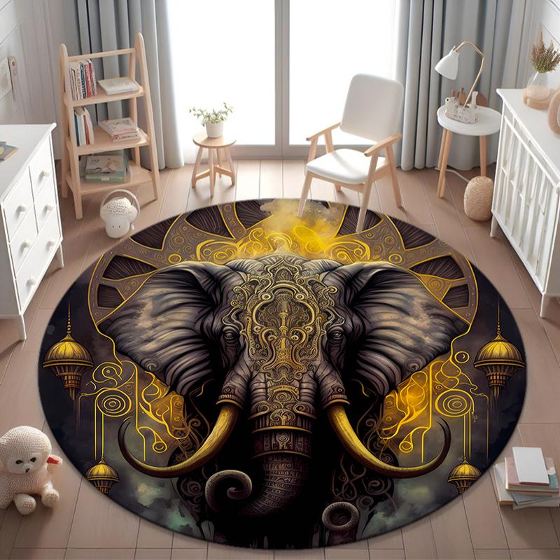 1Pc Elephant Circular Print Rug - home decoration Carpet For Living Room Bedroom Flooring Computer Chair Area Rug