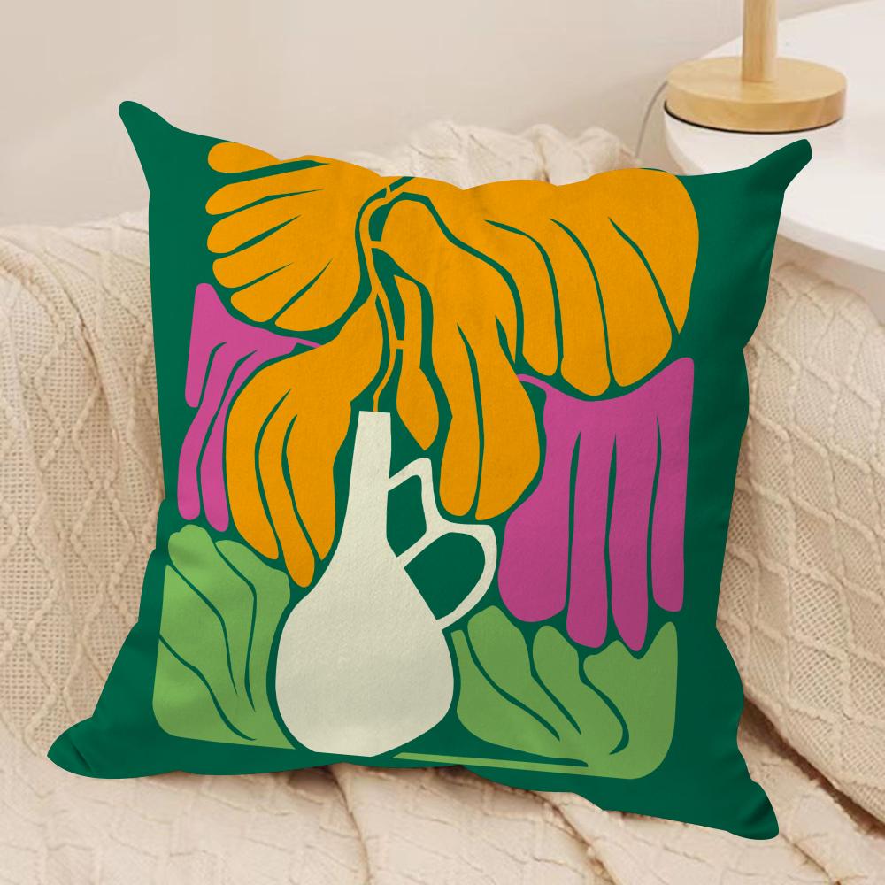 Plants and Flowers Cushion Cover Soft Plush Fabric Double-Sided Printed Sofa Cushion Cover for All Seasons Home Decor Gift