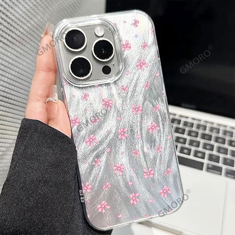 Shrimp Skin Explosive Pink Floral Korean Mobile Phone Case iPhone17 Feather Yarn Case Apple 16pm Large Hole PC Protective Case