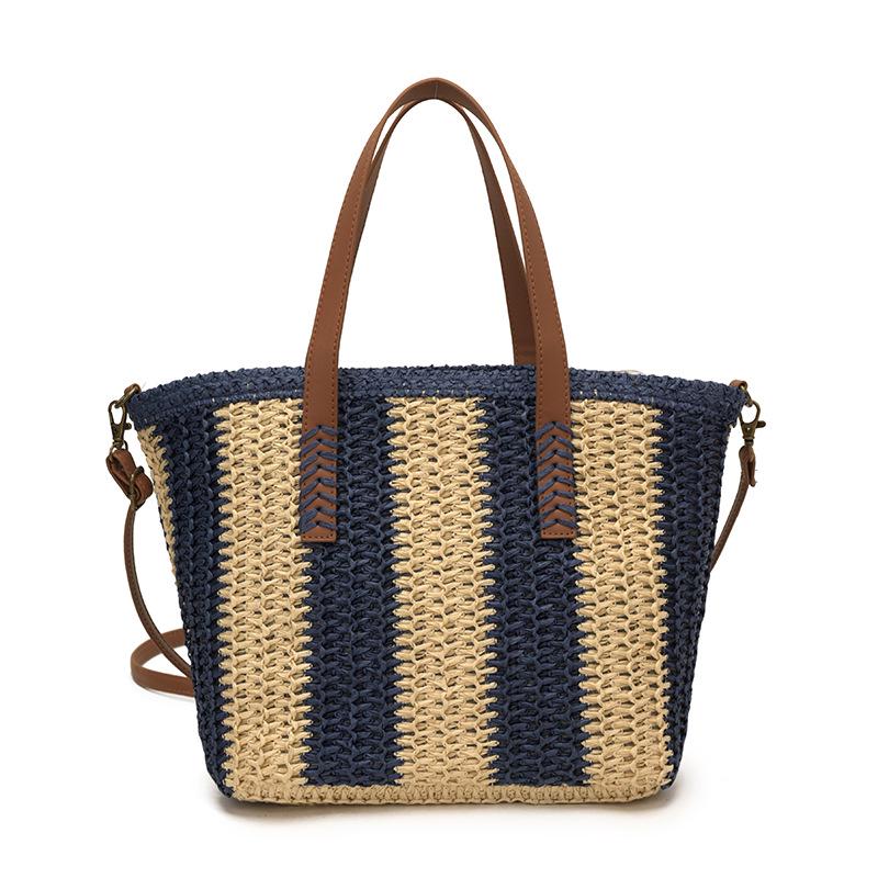 

2026 Stylish Women s Large Capacity Straw Woven Tote - Perfect for Beach, Commute, or Vacation синій