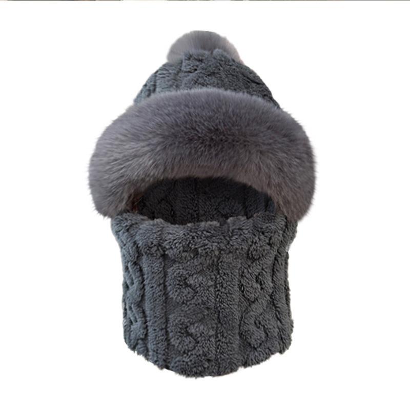 New Style Plush and Thickened Riding Windproof and Cold Proof Electric Bike Hat Scarf Integrated Women Warm Pullover Hat серый