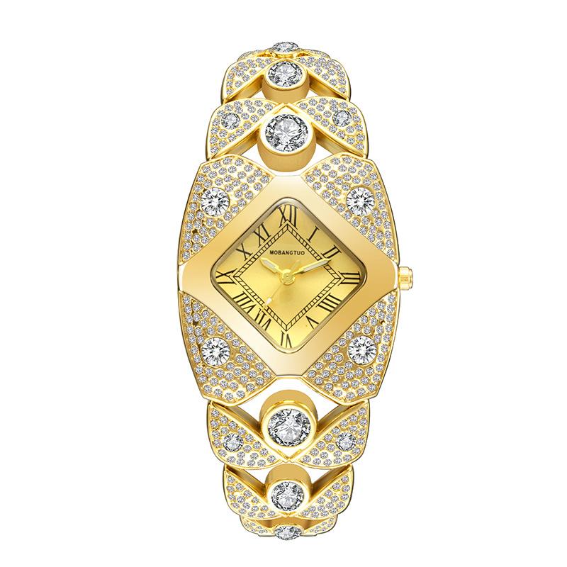 Light Luxury Xiaohongshu Niche Women S Watch Retro Diamond-Encrusted Bracelet High-End Full Bracelet Diamond Ribbed Square Quartz Watch