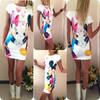Elegant British Style Floral Print Mini Dress Milk Silk Bodycon Mid-length Dress