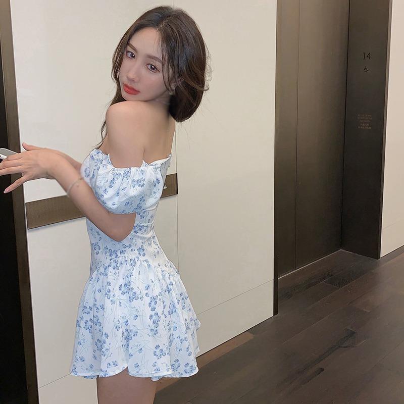 Women's Floral Dress Ruffled  Summer Short Dress Off Shoulder