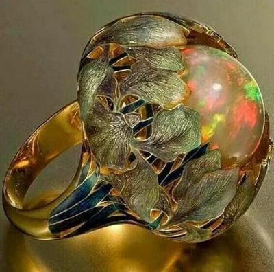 Bague pour femme en alliage incrusté d'opale colorée - Exclusivité européenne et américaine