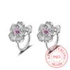 Cute 925 Sterling Silver Cherry Blossoms Flower Set Pink Cz Hoop Earrings For Women Girls Kids Jewelry Orecchini Aros Aretes