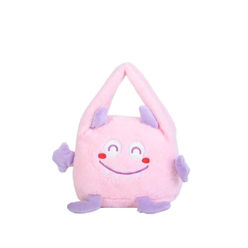 Autumn and Winter Fashion Plush Cartoon Portable Little Monster Three-eyed Flip Bag Large Capacity Double-sided Women's Bag Storage Bag