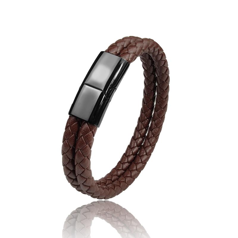 Mingao MF Double Leather Braided Stainless Steel Men's & Women Bracelets With Black/Brown Charm Magnet Clasp Custom Accessors