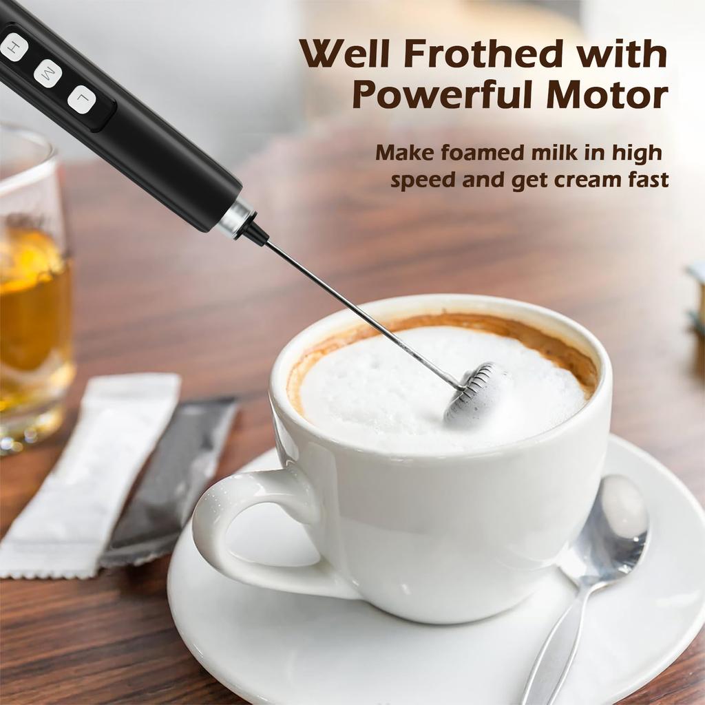 3-in-1 Electric Milk Frother, 3-speeds Power Adjustablehandheld Portable Electric Mixer, Placed Base Type-C Charging