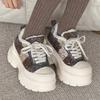 Leopard print board shoes platform heightening CM new lamb wool fleece lace-up casual sports shoes couple bread shoes
