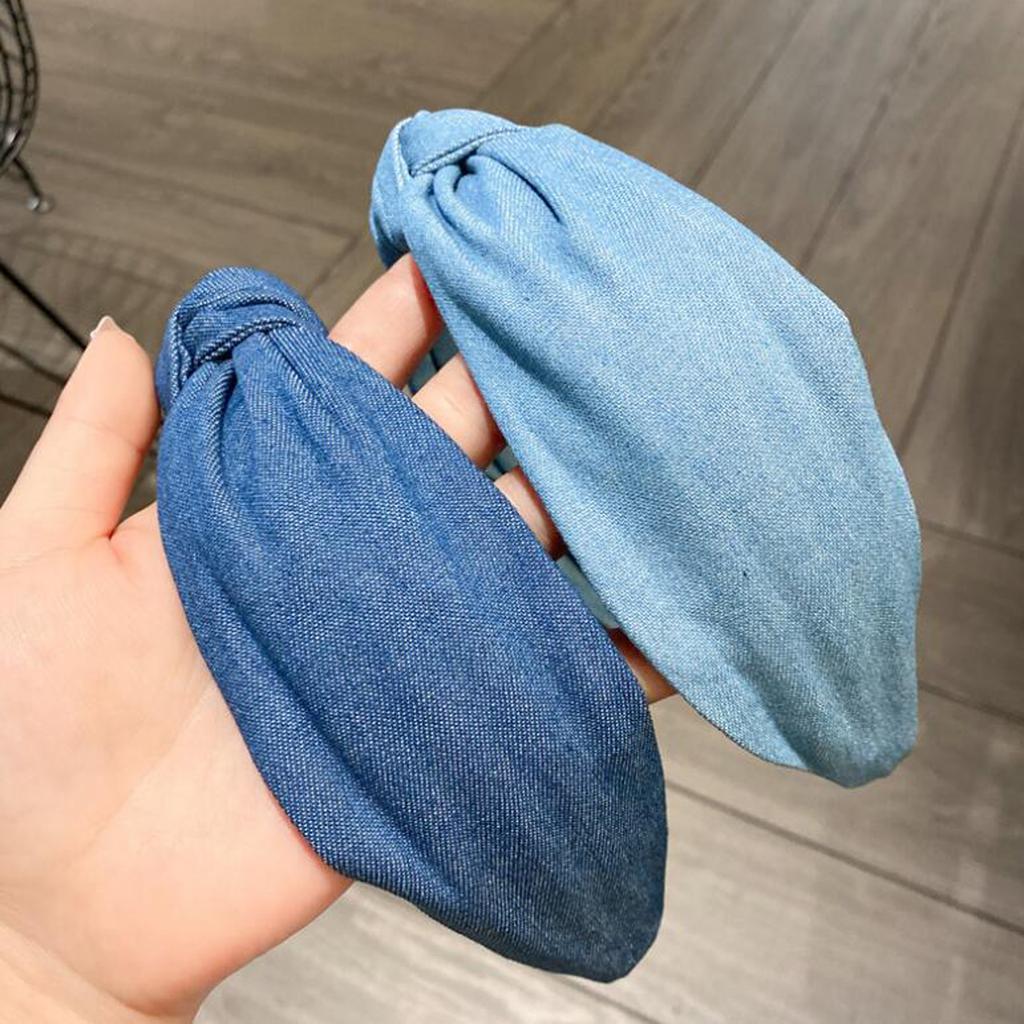 PROLY New Fashion Hairband For Women Classic Denim Cloth Headband Center Knot Casual Turban Adult Wide Side Hair Accessories
