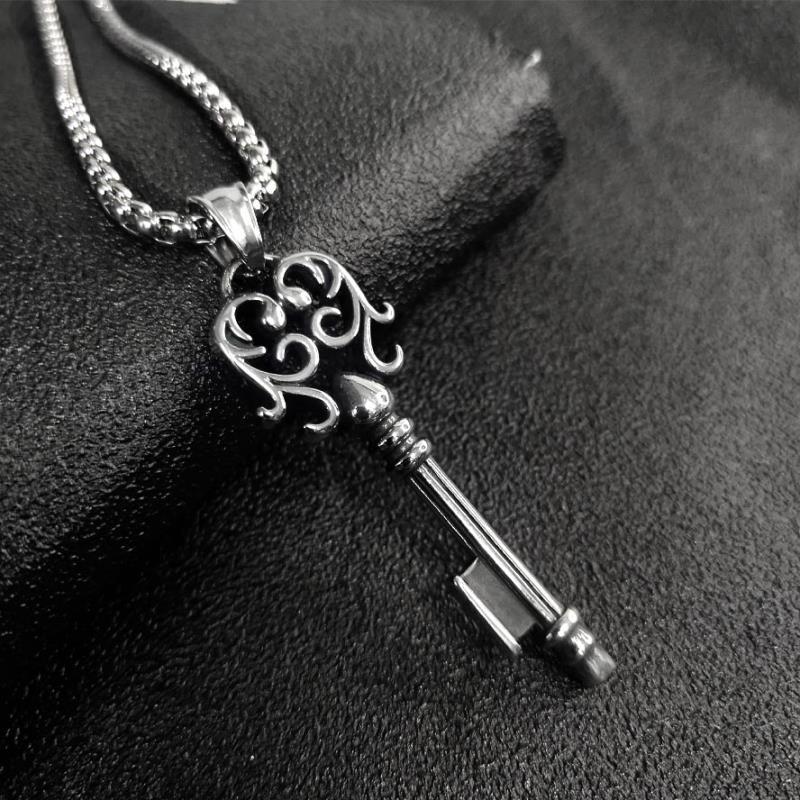 

A Titanium Steel Key Pendant, Punk Necklace, Retro Trendy Men S And Women S Stainless Steel Cast Totem Pendant