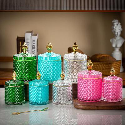 Retro Colored Glass Candy Jar with Lid for Home or Hotel Display