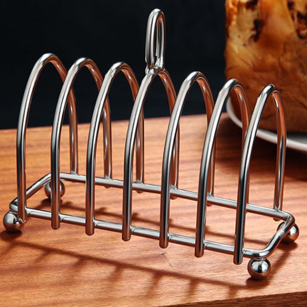 Toast Rack Stainless Steel 6 Slice Slot Breakfast Toast Bread Rack Holder with Handle for Kitchen Bakery