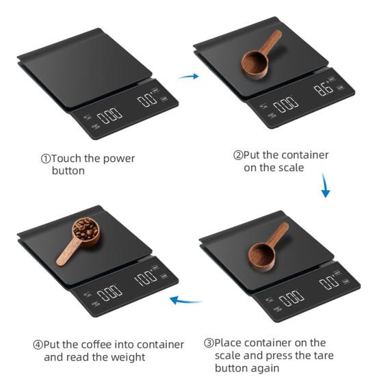 Mini Coffee Scale with Timer 0.1G/3Kg 3 Units High Precision LCD Display