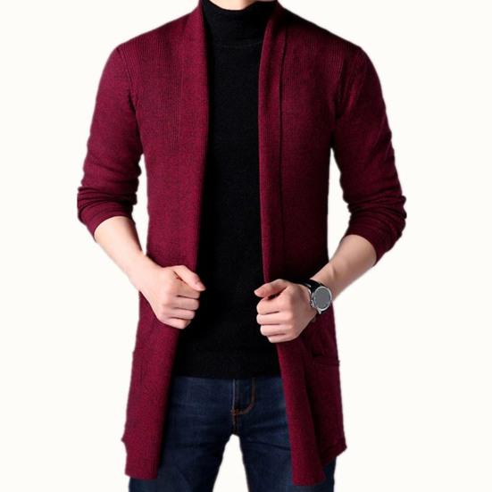 Men Cardigan Sweater Pure Color Anti-shrink Autumn Men Winter Knitting Sweater Coat for Work