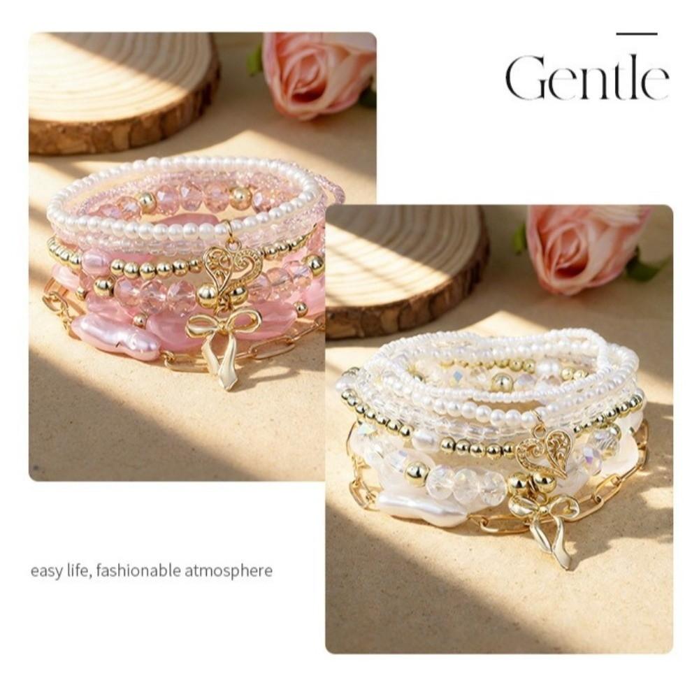 Multi-layer Design Boho Bracelet Imitation Pearl Beaded Chain Bangle Strand Bracelet  Women Jewelry
