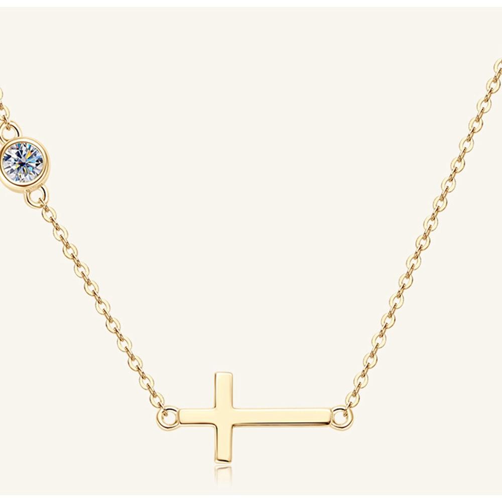 Vinregem 925 Sterling Silver VVS1 3EX D Color 4 MM Round Cut Real Moissanite Diamond Gemstone Cross Pendant Necklace Fine Jewelry GRA