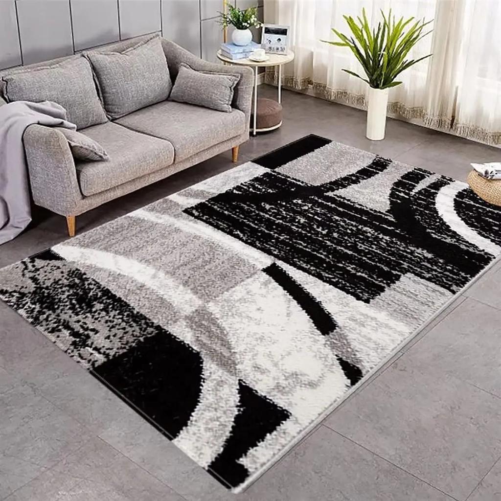 Contemporary Geometric Pattern Area Rug With Artistic Abstract Triangle Circle Motifs Soft Decorative Carpet For Living Room