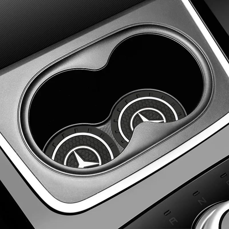 LJX1 2pc Car Cup Holder Coaster Non Slip Pad Mat Interior Decor Accessorie For Mercedes Benz AMG GLC GLE CLA W206 W204 W205 W203 W211