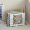 Magazine Holder Book Stand with 3 Vertical Compartments Hollow Design Rustproof Storage Rack Office Desk Organizer
