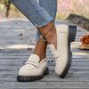 Woman Loafers Retro Autumn Ladies Large Size Frosted British Thick Heel Round Toe Rubber Outsole Korean Style Casual Shoes