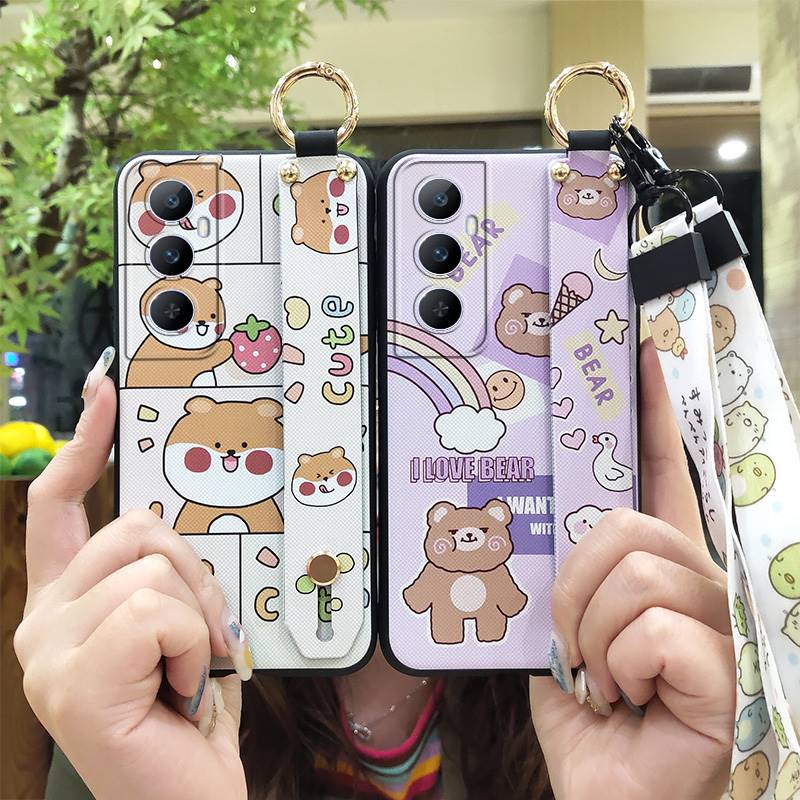 Soft case Ring Phone Case For Realme C65 Silicone Wrist Strap Phone Holder Lanyard Fashion Design Waterproof Shockproof