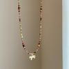Minar Cartoon Colorful Natural Stone Pony Pendant Necklace Woven Rope Horse Collarbone Double Layers Metallic Chain Choker