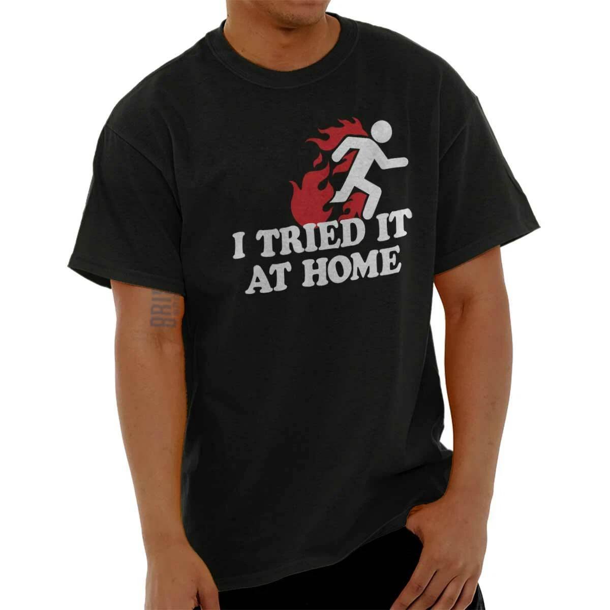 

Смешная Саркастическая Я Попробовал Это Дома Юмор Женская или Мужская Футболка с Круглым Вырезом 100% Хлопок Мужские Футболки Топ Футболка M