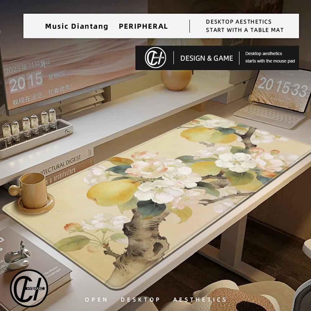 HYBXAXC Office Desktop XXL Keyboard Pad Natural Rubber Non-Slip Mouse Pad Chinese Style Flower And Bird Painting Gamer Mousepad