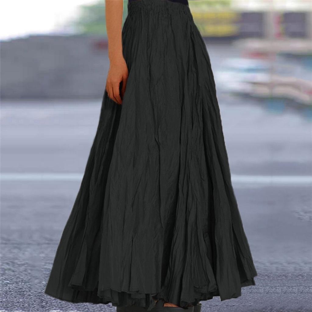 Women's  Casual Pleated Solid Color Half Skirt, Pleated A-line Skirt, Large Swing Floor-length Skirt