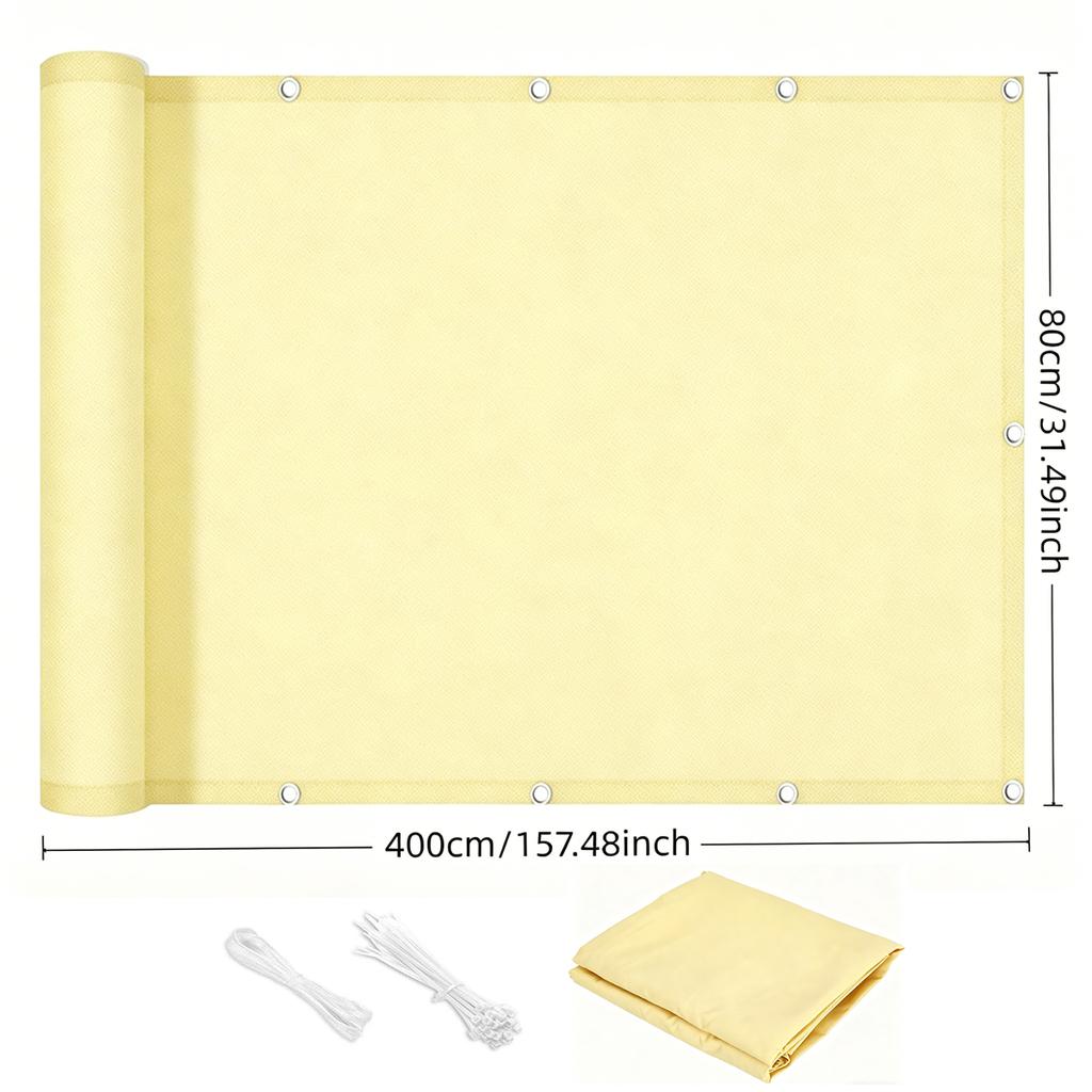 Balcony Privacy Screen, Outdoor Sunshade Fabric, Garden Fence Cover, Apartment Railing Protector with Rope Tie-Downs - Beige