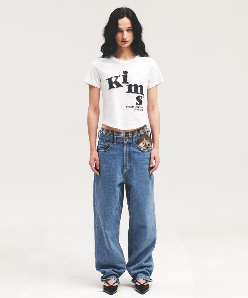 Kimseupeulesikoteunmakes Messy Denim Applique Tee White