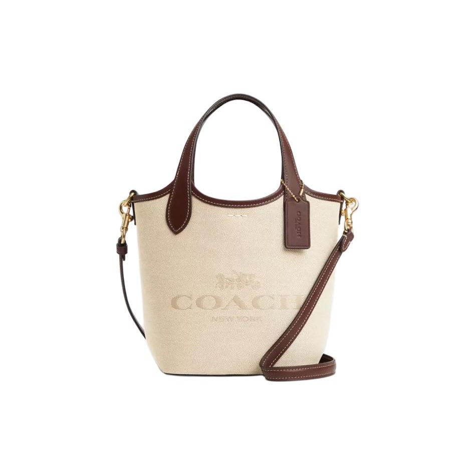 Coach Women's Gold Hanna 18 Logo Magnetic Snap Canvas And Fine Calfskin Bucket Bag Bags Multicolor Cr169-Imnam