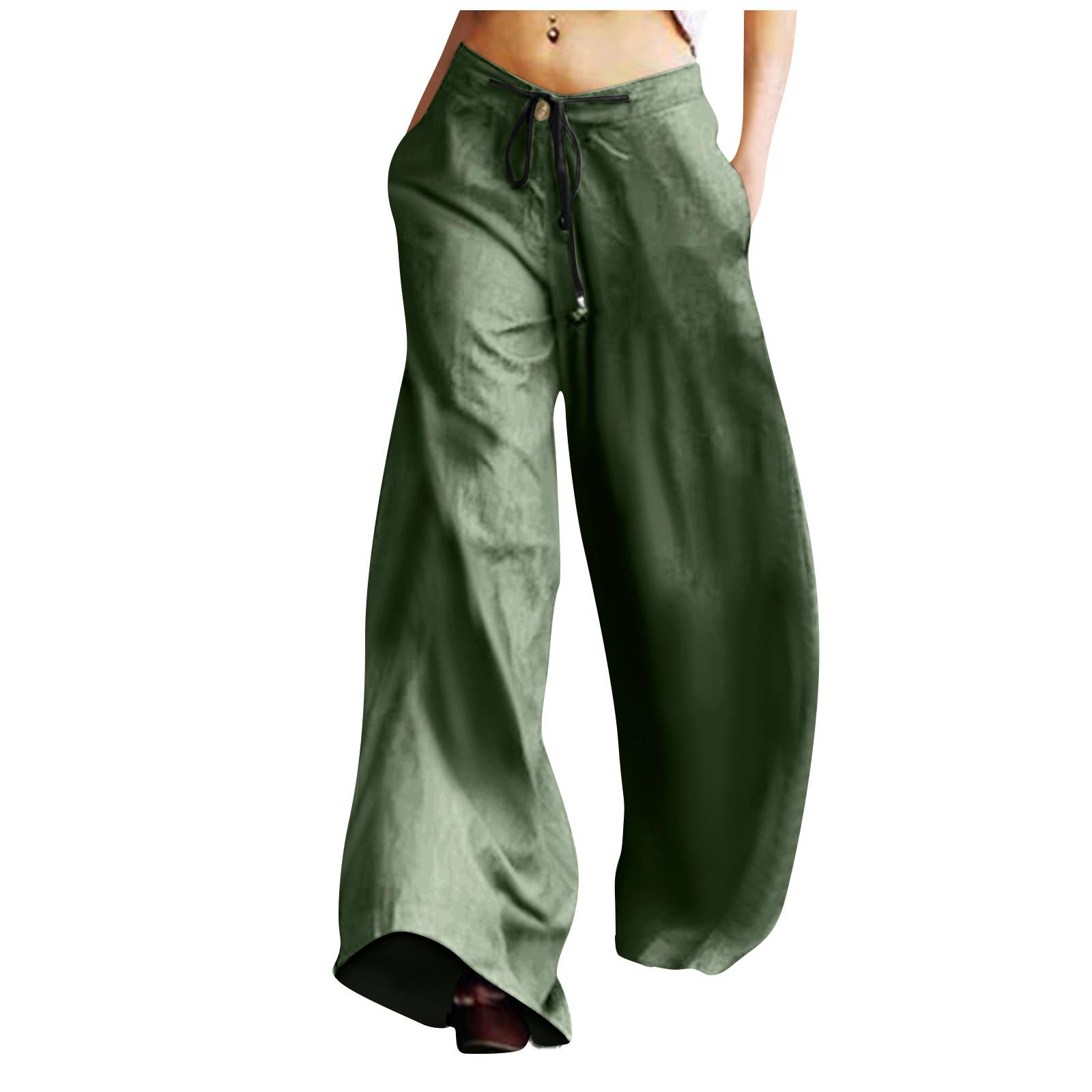 

Женские модные повседневные свободные брюки в стиле ретро с широкими штанинами и карманами L армия зеленый