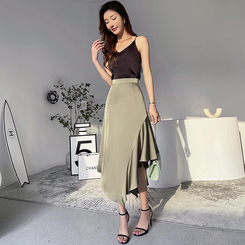 

Летняя женская юбка миди бодикон с неровным подолом «рыбий хвост» 2025 Extra Large оливковое зеленый