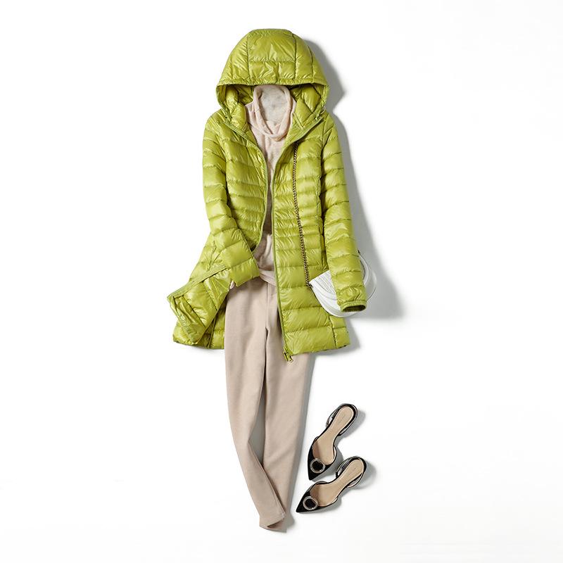 2023 Winter Women's Mid-Length Lightweight Hooded Down Jacket, Plus Size, Thin Style, Extra Large 