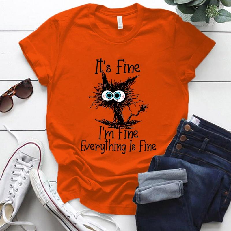 

Прекрасно, все прекрасно, забавная футболка с принтом кота, повседневный топ для мужчин и женщин, летняя свободная рубашка с коротким рукавом с изображением кота 6xl оранжевый