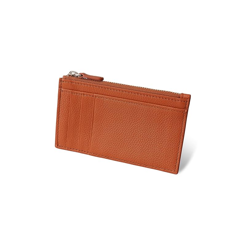 

[Business Leather Factory] Smart Wallet Water repellent original leather cow leather unisex thin coin purse 3 cards YKK zipper (Sienna camel)