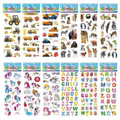 12pcs/set Children Bubble Stickers 3D Sticker Toy Plastic Multiple Series Dinosaur Animal Heart Car Kids Birthday Gift TMZ