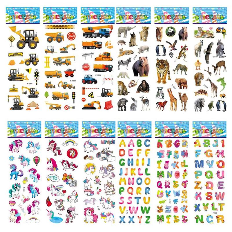 12pcs/set Children Bubble Stickers 3D Sticker Toy Plastic Multiple Series Dinosaur Animal Heart Car Kids Birthday Gift TMZ