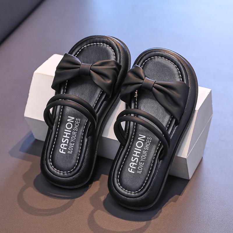 New Summer Children's Slippers Girls Princess Non-slip Soft Sole Flat Slippers Little Girl Shoes Bow Tie Slippers Outdoor I07042