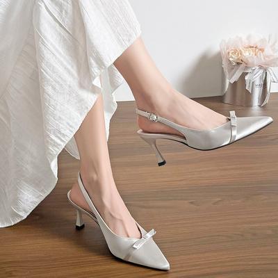 Summer New Bag Head Empty Sandals Women's Outer Bow Temperament Versatile Pointed Heel High Heel Sandals Women